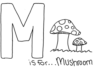 Letter M coloring page mushroom